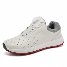 Men's Solid Non-slip Golf Shoes With Rotating Buckle, Professional Shock Absorption Sports Sneakers - Perfect For Better Performance