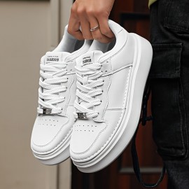 YTAT Men's White Sports Shoes, Leather Simple Casual Shoes, Men's Fashionable Sports Shoes