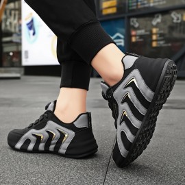 Men's Trendy Durable Colour Block Sneakers With Rotating Buckle, Comfy Non Slip Casual Shoes For Men's Outdoor Activities