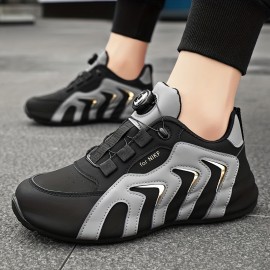 Men's Trendy Durable Colour Block Sneakers With Rotating Buckle, Comfy Non Slip Casual Shoes For Men's Outdoor Activities