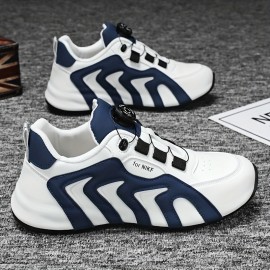 Men's Trendy Durable Colour Block Sneakers With Rotating Buckle, Comfy Non Slip Casual Shoes For Men's Outdoor Activities