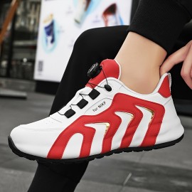 Men's Trendy Durable Colour Block Sneakers With Rotating Buckle, Comfy Non Slip Casual Shoes For Men's Outdoor Activities