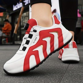 Men's Trendy Durable Colour Block Sneakers With Rotating Buckle, Comfy Non Slip Casual Shoes For Men's Outdoor Activities