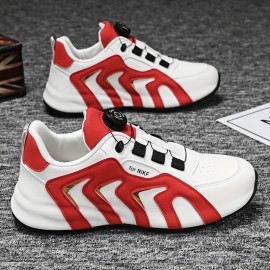 Men's Trendy Durable Colour Block Sneakers With Rotating Buckle, Comfy Non Slip Casual Shoes For Men's Outdoor Activities