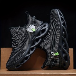 Mens Lightweight Knit Breathable Striped Fabric Running Shoes - Lace Up Closure, Comfy Fabric Insole, MD Sole, Round Toe Cap, Perfect for Sports in Spring, Summer, Fall, and Winter