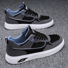 Low Top Color Block Skateboard Shoes for Men - Comfy, Non Slip, Durable, Breathable Fabric Lining, Cloth Insole, Round Toe, Lace Up Closure, PU Upper, PVC Sole - Perfect for Casual Outdoor Activities All Year Round