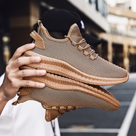 Plus Size Men's Solid Color Woven Breathable Sneakers, Comfy Non Slip Durable Soft Sole Fitness Training Shoes, Men's Footwear