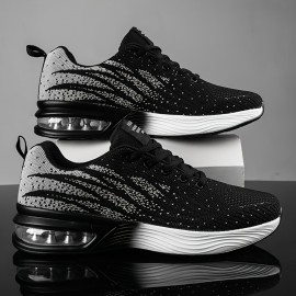 Mens Fashion Stripe Casual Running Shoes - Breathable Mesh Upper, Lightweight PU Sole, Air Cushioned, Lace-Up Closure - Ideal for Everyday Fitness and Outdoor Activities