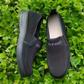 Men's Minimalist Canvas Slip-On Shoes - All-Season Breathable Mesh Fabric Upper with Round Toe, Comfortable Fabric Inner & Insole, Durable PU Sole for Hiking, Outdoor Activities, Casual Wear, and Workouts - Solid Color