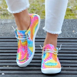 Trendy Tie Dye Canvas Sneakers For Women - Comfortable Low Top Lace Up Shoes In Plus Sizes