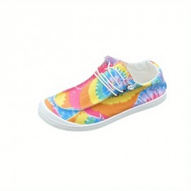 Trendy Tie Dye Canvas Sneakers For Women - Comfortable Low Top Lace Up Shoes In Plus Sizes