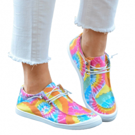 Trendy Tie Dye Canvas Sneakers For Women - Comfortable Low Top Lace Up Shoes In Plus Sizes