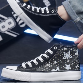 Unisex Black & White Canvas Sneakers - Casual Lace-Up Skate Shoes For All Seasons, Comfortable Rubber Sole