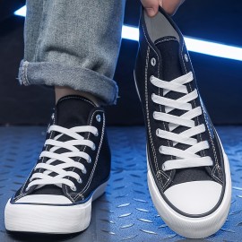 Unisex Black & White Canvas Sneakers - Casual Lace-Up Skate Shoes For All Seasons, Comfortable Rubber Sole