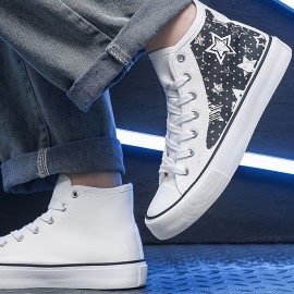 Unisex Black & White Canvas Sneakers - Casual Lace-Up Skate Shoes For All Seasons, Comfortable Rubber Sole