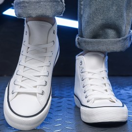 Unisex Black & White Canvas Sneakers - Casual Lace-Up Skate Shoes For All Seasons, Comfortable Rubber Sole