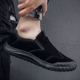 Men's Solid Colour Slip On Durable Thickened Rubber Sole Trekking Shoes, Comfy Non Slip Breathable Sneakers For Men's Outdoor Activities