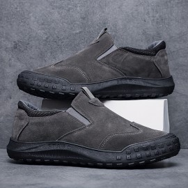 Men's Solid Colour Slip On Durable Thickened Rubber Sole Trekking Shoes, Comfy Non Slip Breathable Sneakers For Men's Outdoor Activities