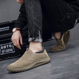 Men's Solid Colour Slip On Durable Thickened Rubber Sole Trekking Shoes, Comfy Non Slip Breathable Sneakers For Men's Outdoor Activities