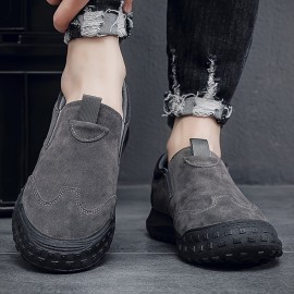 Men's Solid Colour Slip On Durable Thickened Rubber Sole Trekking Shoes, Comfy Non Slip Breathable Sneakers For Men's Outdoor Activities