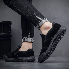 Men's Solid Colour Slip On Durable Thickened Rubber Sole Trekking Shoes, Comfy Non Slip Breathable Sneakers For Men's Outdoor Activities