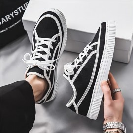 Trendy Low Top Lace Up Sneakers For Men, Lightweight Anti Slip Canvas Shoes For Indoor Outdoor Walking, All Seasons