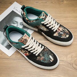 Men's Street Style Color Block Low Top Skateboard Shoes, Comfy Non Slip Casual Platform Sneakers For Men's Outdoor Activities