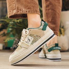 Men's Street Style Color Block Low Top Skateboard Shoes, Comfy Non Slip Casual Platform Sneakers For Men's Outdoor Activities