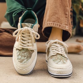 Men's Street Style Color Block Low Top Skateboard Shoes, Comfy Non Slip Casual Platform Sneakers For Men's Outdoor Activities