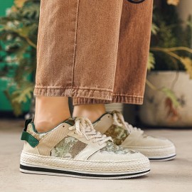 Men's Street Style Color Block Low Top Skateboard Shoes, Comfy Non Slip Casual Platform Sneakers For Men's Outdoor Activities