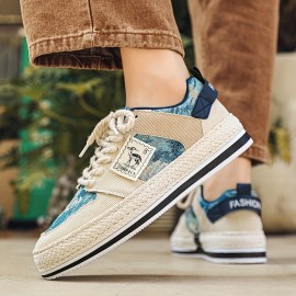 Men's Street Style Color Block Low Top Skateboard Shoes, Comfy Non Slip Casual Platform Sneakers For Men's Outdoor Activities