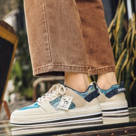 Men's Street Style Color Block Low Top Skateboard Shoes, Comfy Non Slip Casual Platform Sneakers For Men's Outdoor Activities