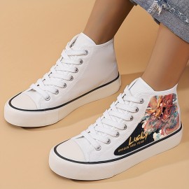 YEAR OF THE DRAGON Themed Graphic Print High Top Canvas Shoes For Men, Breathable Non Slip Lace-up Casual Sneakers For Outdoor Casual, Men's Street Style Footwear