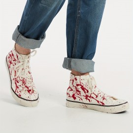 Men's High-Top Canvas Sneakers, Halloween Splatter Hand-Painted Graffiti, Fashion Street Casual Shoes, All-Season Rubber Sole Lace-Up Footwear, Round Toe Fabric Lined - Universal Fit