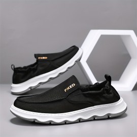 Men's Solid Color Slip On Canvas Loafer Shoes, Comfy Non Slip Breathable Casual Rubber Sole Walking Shoes, Men's Footwear