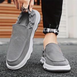 Men's Solid Color Slip On Canvas Loafer Shoes, Comfy Non Slip Breathable Casual Rubber Sole Walking Shoes, Men's Footwear