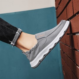 Men's Solid Color Slip On Canvas Loafer Shoes, Comfy Non Slip Breathable Casual Rubber Sole Walking Shoes, Men's Footwear