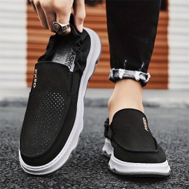 Men's Solid Color Slip On Canvas Loafer Shoes, Comfy Non Slip Breathable Casual Rubber Sole Walking Shoes, Men's Footwear