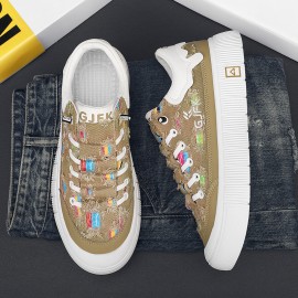 Men's Creative Pattern Design Trendy Canvas Skate Shoes, Breathable Non Slip Lace-up Shoes For Outdoor Casual, Men's Street Style Footwear
