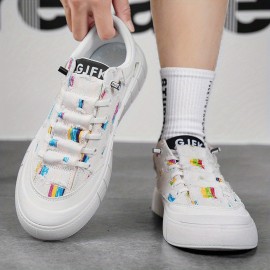 Men's Creative Pattern Design Trendy Canvas Skate Shoes, Breathable Non Slip Lace-up Shoes For Outdoor Casual, Men's Street Style Footwear