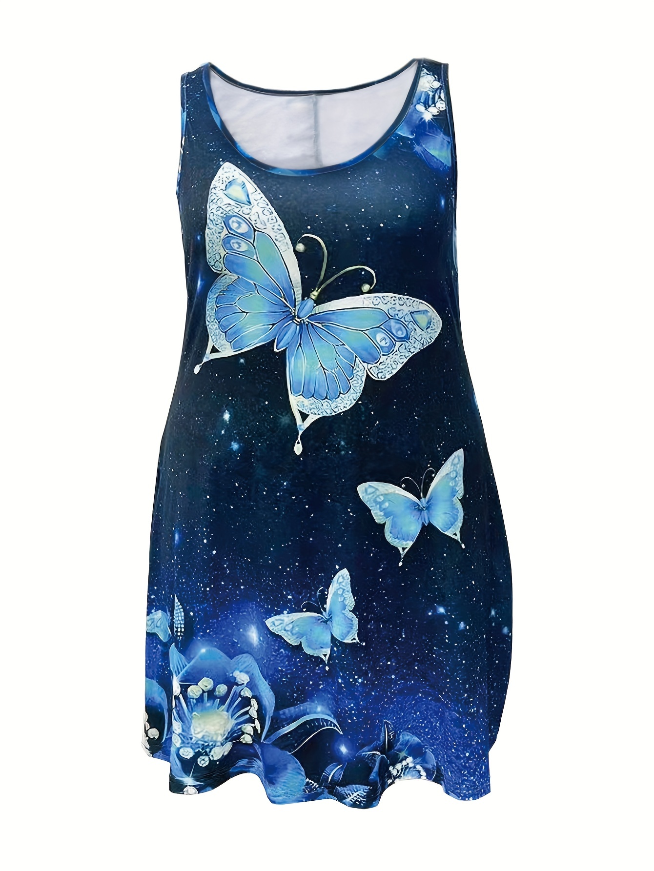 plus size butterfly print tank dress casual sleeveless dress for spring summer womens plus size clothing details 5