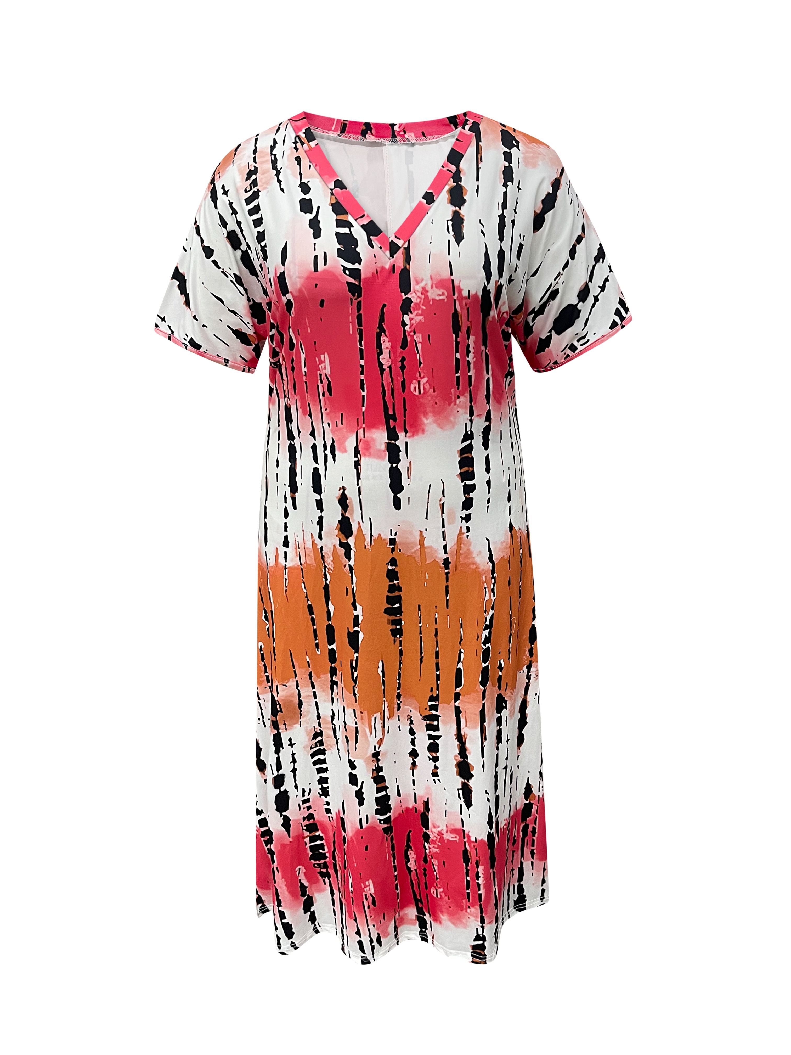 plus size tie dye v neck split dress vacation style short sleeve dress for spring summer womens plus size clothing details 10