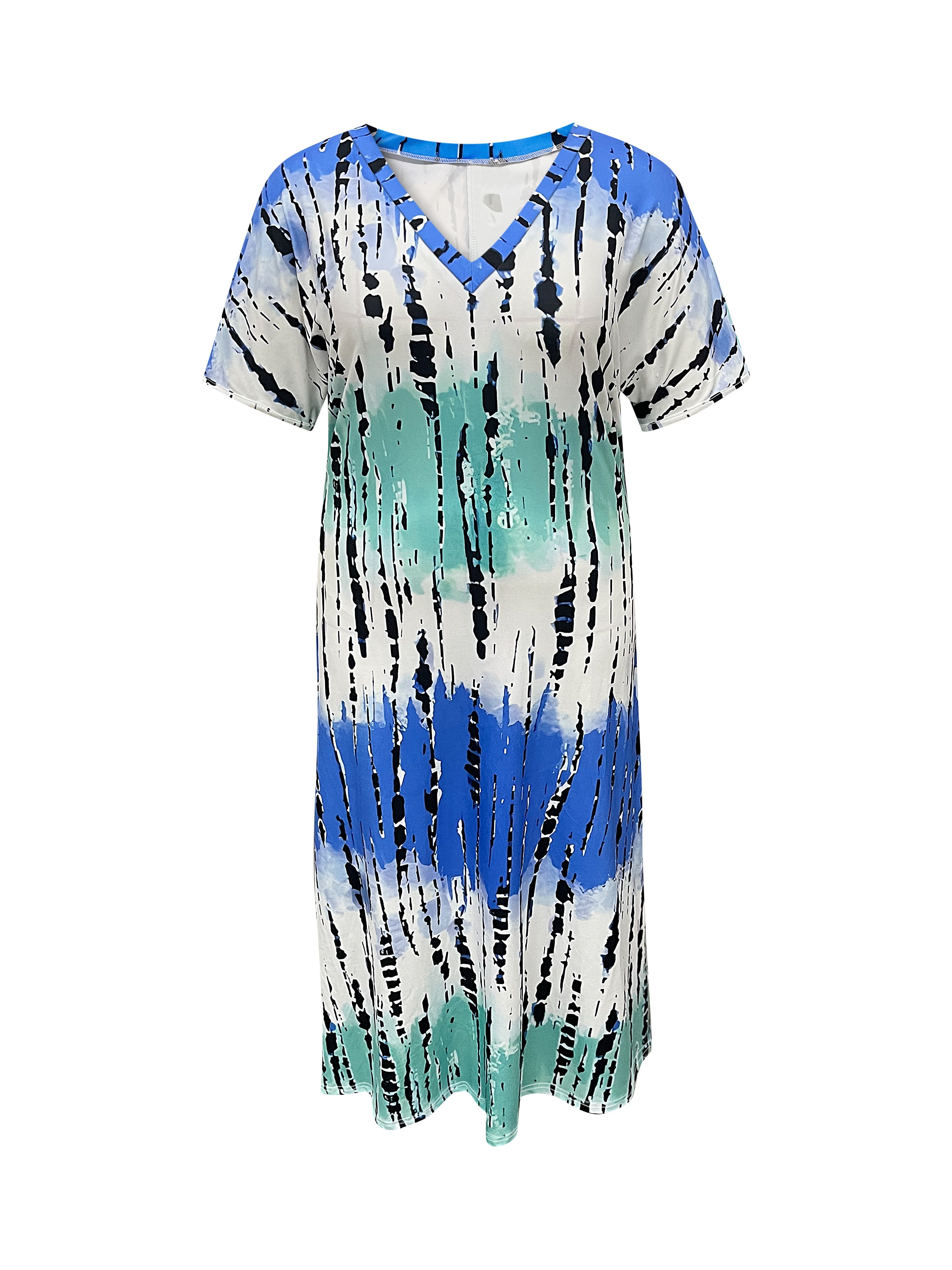 plus size tie dye v neck split dress vacation style short sleeve dress for spring summer womens plus size clothing details 20