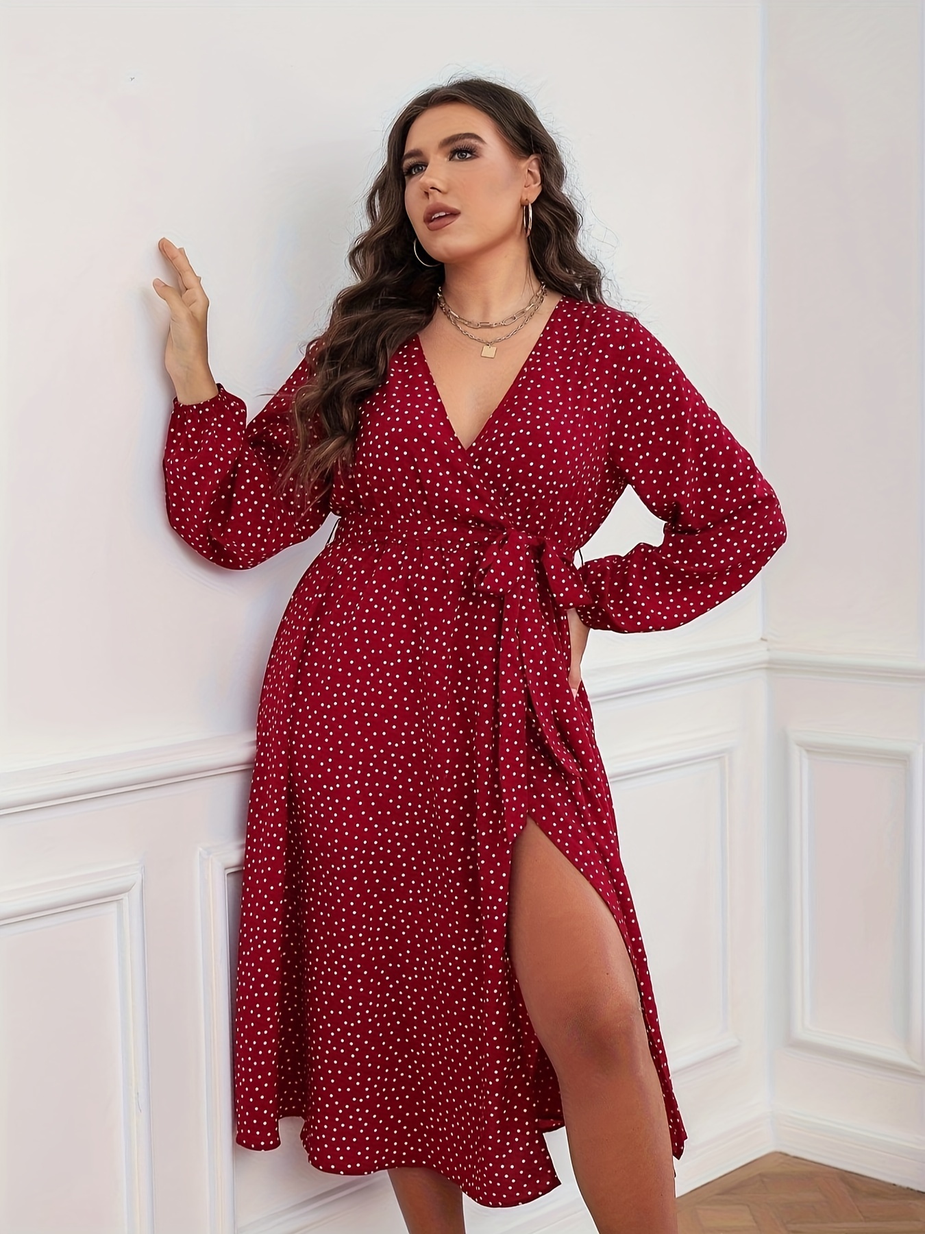 Women s Polka Dot Long Sleeve Dress details 0