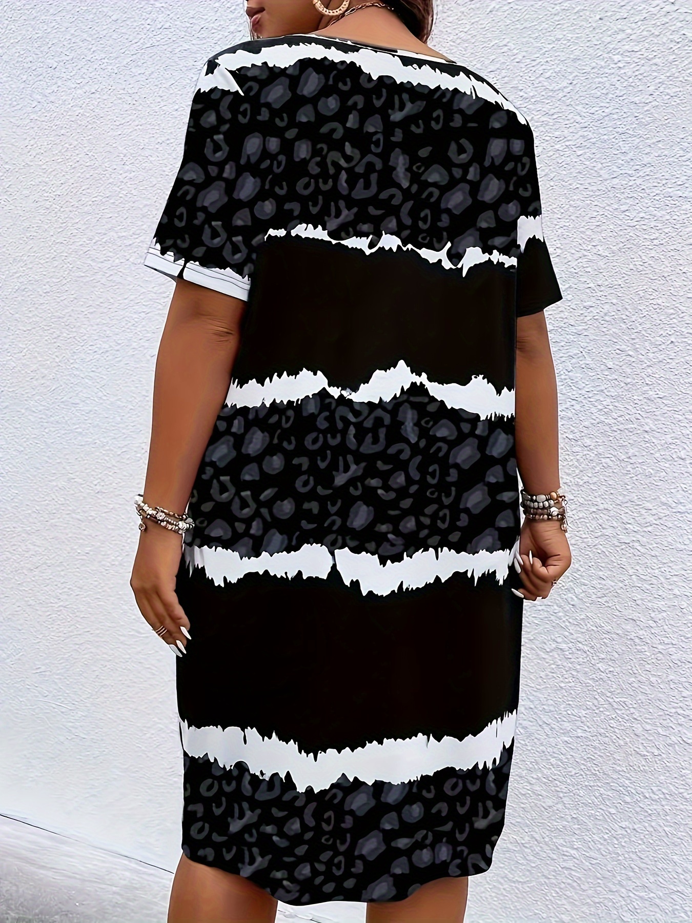 plus size irregular stripe print dress casual v neck short sleeve dress womens plus size clothing details 7