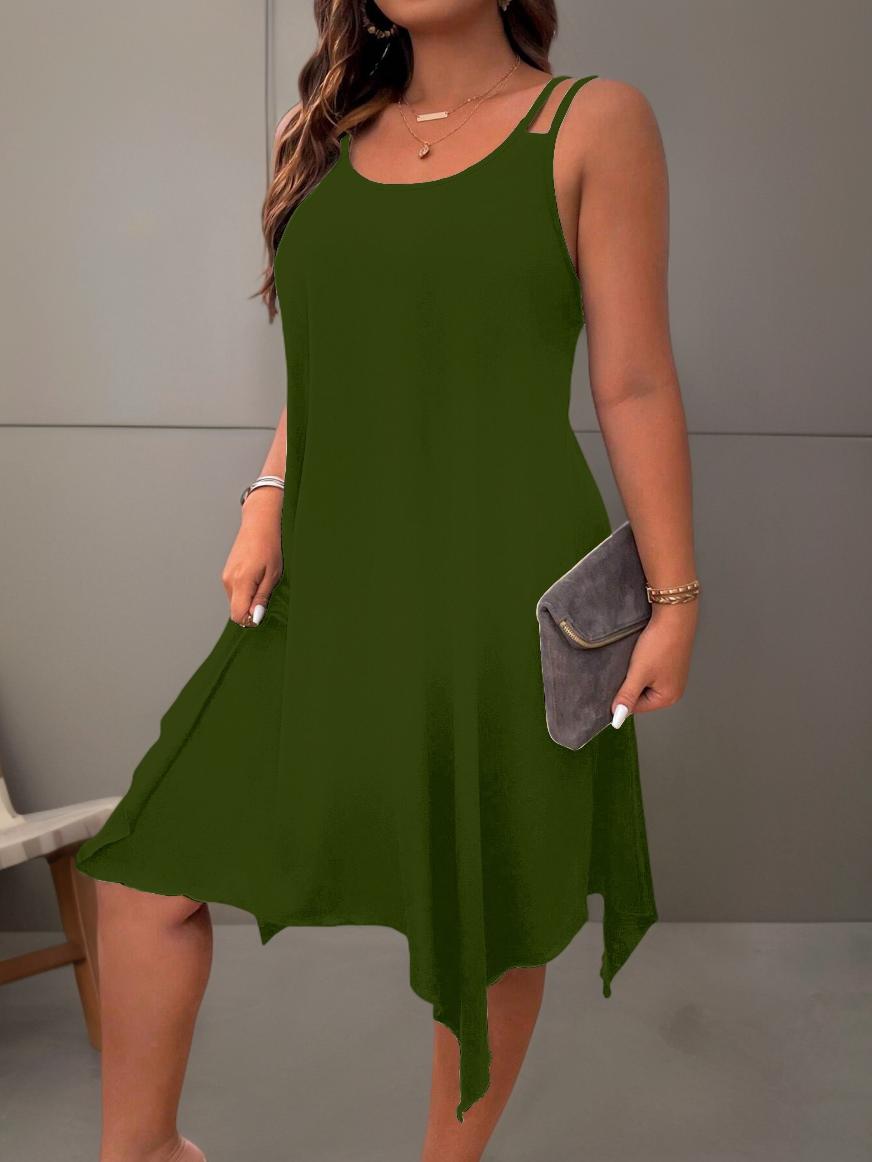 plus size solid irregular hem cami dress casual sleeveless dress for spring summer womens plus size clothing details 16