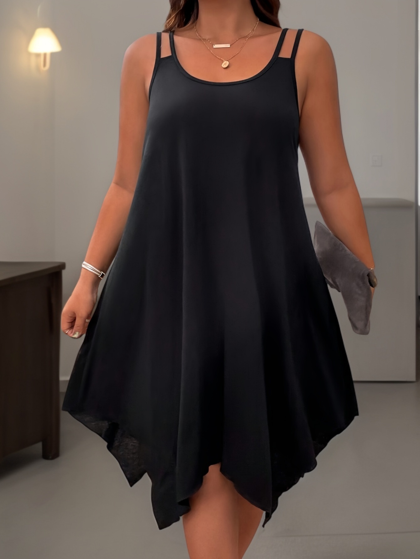plus size solid irregular hem cami dress casual sleeveless dress for spring summer womens plus size clothing details 30