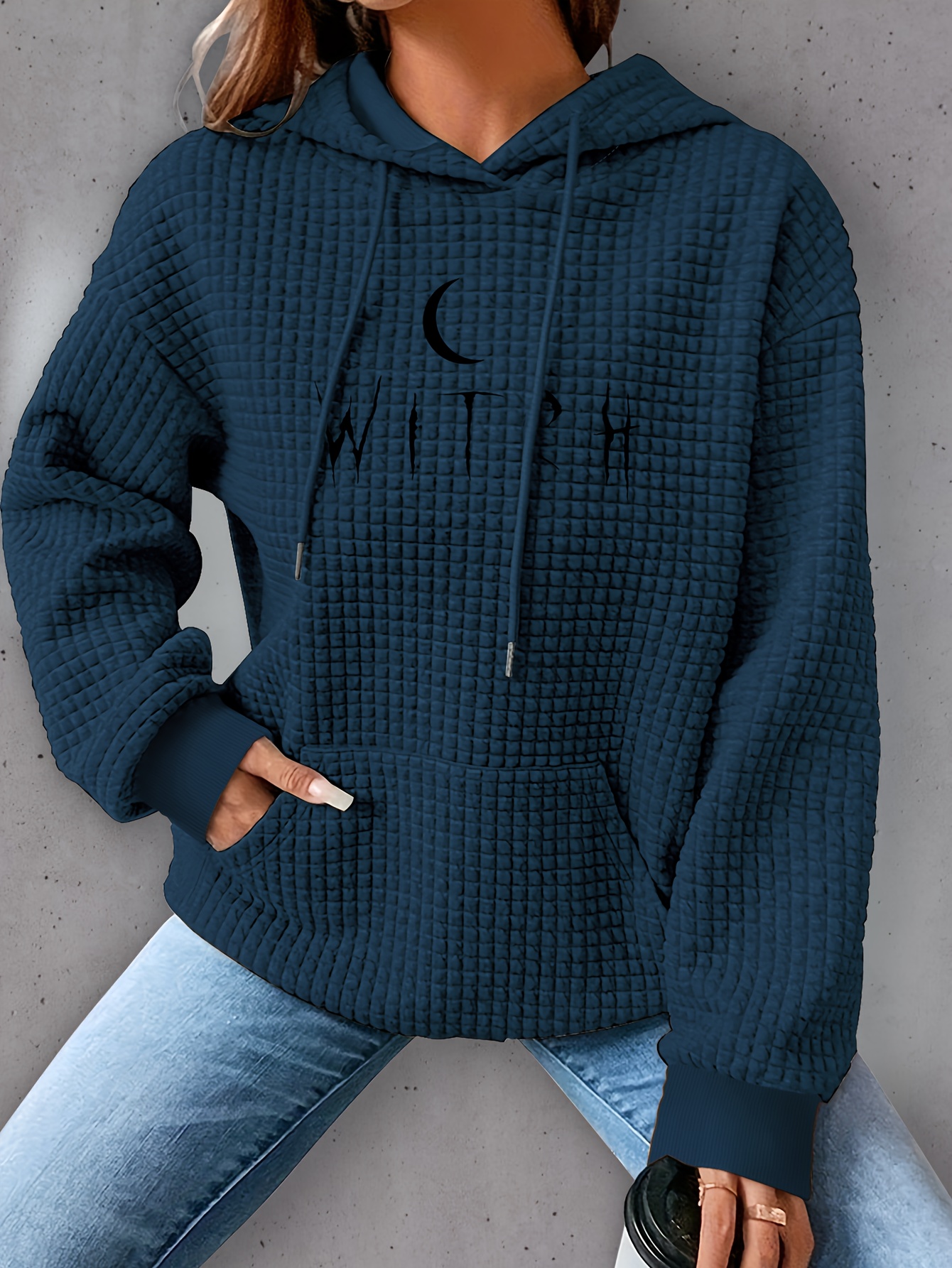 plus size moon print hoodie casual kangaroo pocket drawstring long sleeve hooded sweatshirt womens plus size clothing details 0