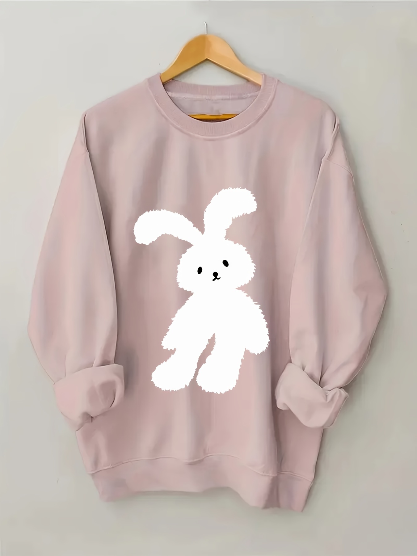plus size bunny print sweatshirt crew neck casual sweatshirt for fall spring womens plus size clothing details 12