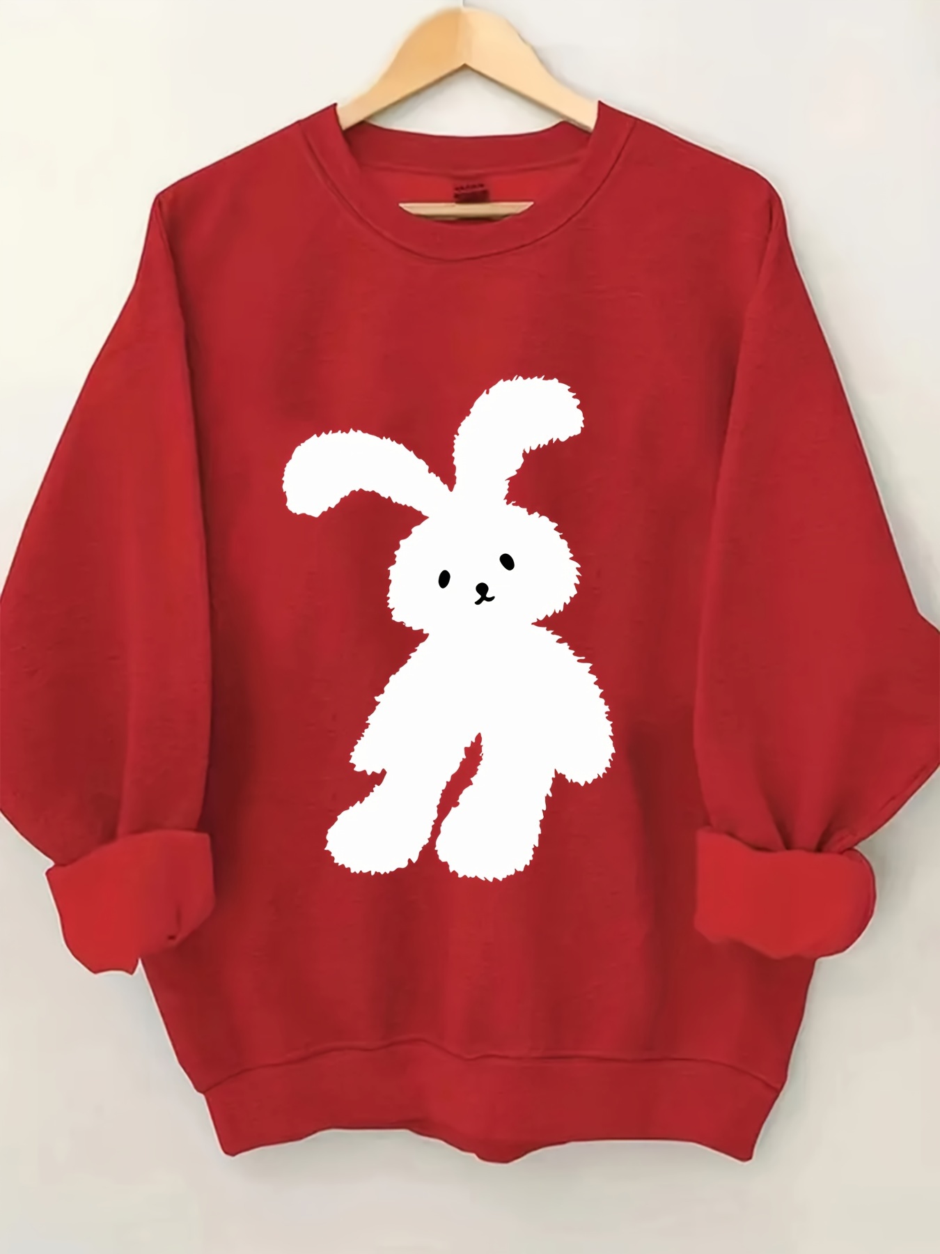 plus size bunny print sweatshirt crew neck casual sweatshirt for fall spring womens plus size clothing details 24